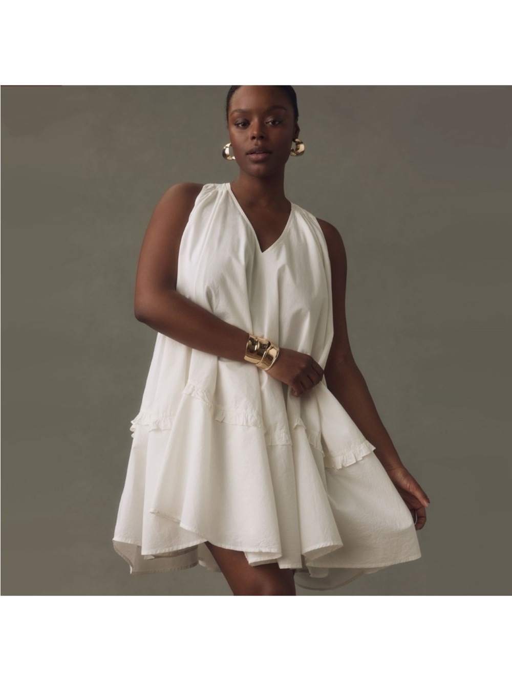 Anthropologie V-Neck Swing Tunic Dress White Womens Medium